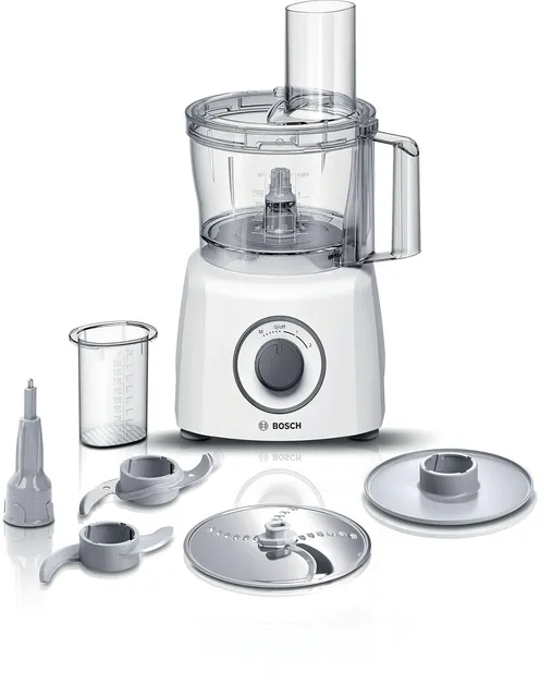 Bosch Robot da cucina MCM3100W Robot da Cucina Multifunzione Compatto , Oltre 20 Funzioni, 800 W, 2 Velocità, Ciotola 2,3 l, Tanti Accessori Inclusi per Affettare, Tagliare, Grattugiare, Impa