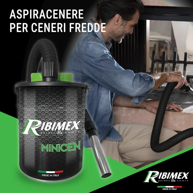 Ribimex Inserto camino PRCEN011 Aspiracenere Elettrico Minicen, con Filtro HEPA Intercambiabile e La