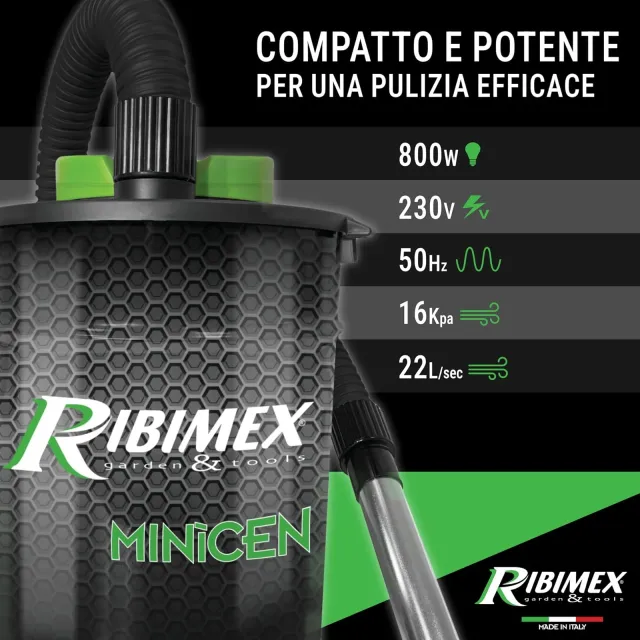 Ribimex Inserto camino PRCEN011 Aspiracenere Elettrico Minicen, con Filtro HEPA Intercambiabile e La