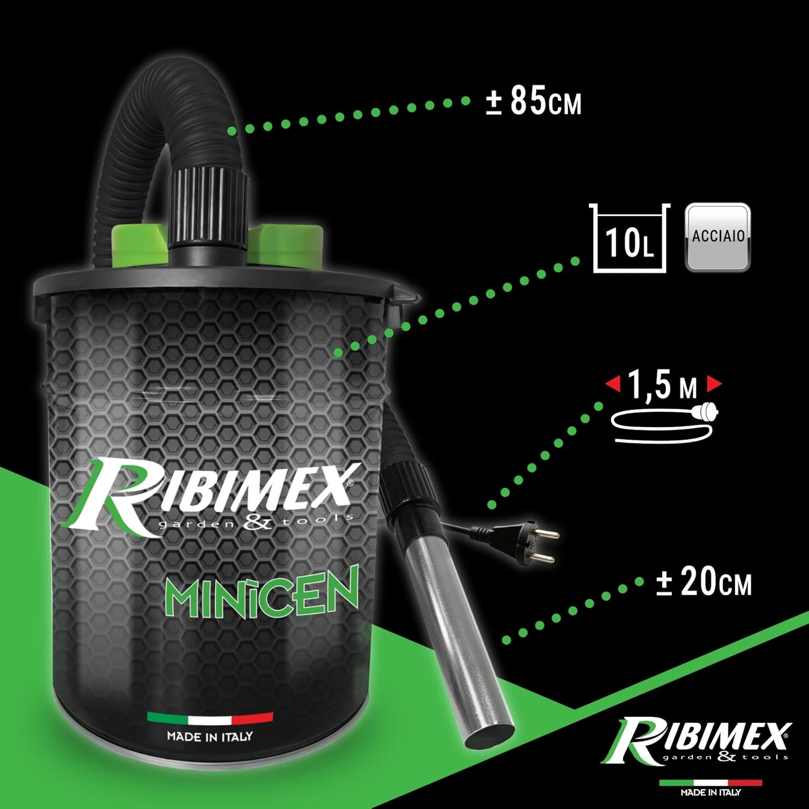 Ribimex Inserto camino PRCEN011 Aspiracenere Elettrico Minicen, con Filtro HEPA Intercambiabile e La
