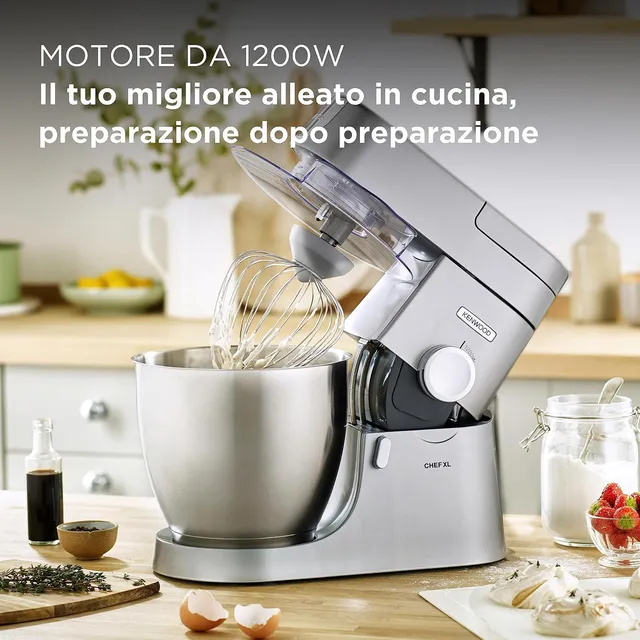 Kenwood Planetaria KVL4100S Impastatrice Planetaria Chef XL con Ciotola da 6,7L, 3 Ganci di Miscelaz