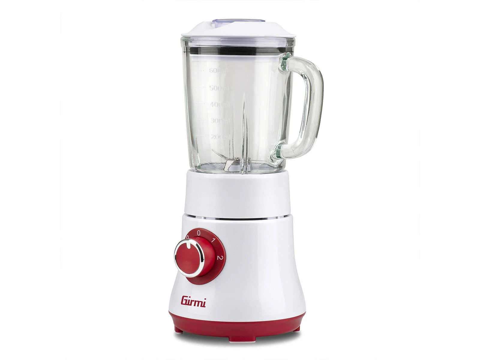 Girmi Frullatore FR23 Frullatore Elettrico, 300W, Bicchiere in Vetro, 2 Velocità, 4 Lame in Acciaio INOX, 600 ml, Bianco