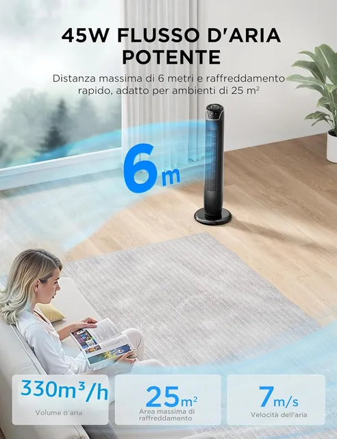 Midea Ventilatore FZ10-17JR Ventilatore a Torre Silenzioso con Telecomando, Ventilatore da Terra Por