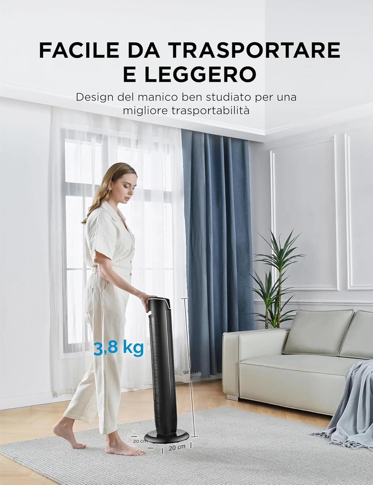 Midea Ventilatore FZ10-17JR Ventilatore a Torre Silenzioso con Telecomando, Ventilatore da Terra Por