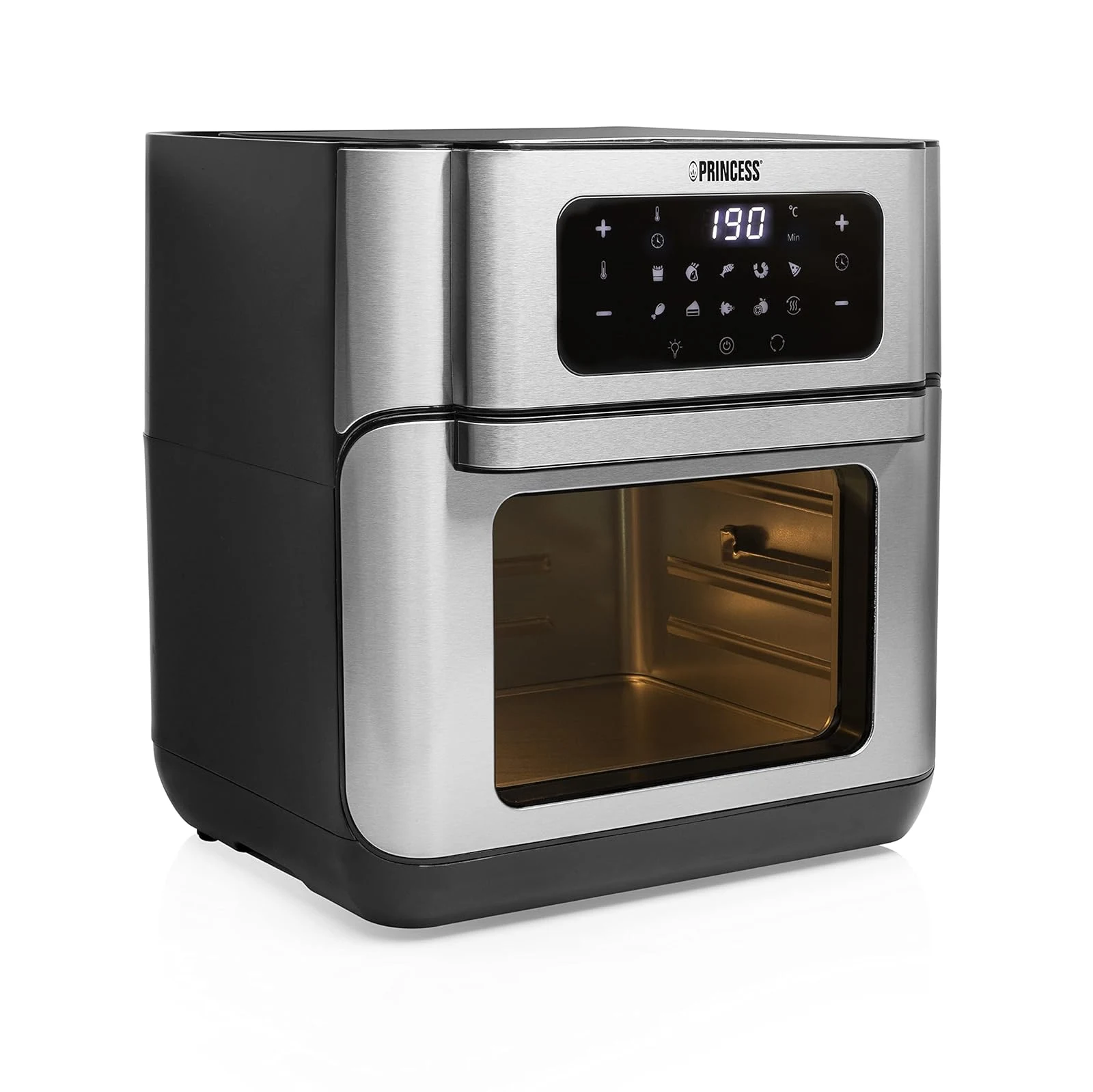 Princess Friggitrice ad aria 10 L Friggitrice ad Aria Forno con Cestello Rotante, Airfryer Ventilato, 10 Programmi, Display Touch Digitale, Acciaio Inox, Fino al 66,7% di Risparmio Energetico, 1