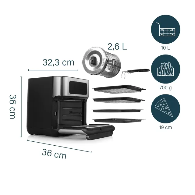 Princess Frullatore 10 L Friggitrice ad Aria Forno con Cestello Rotante, Airfryer Ventilato, 10 Prog