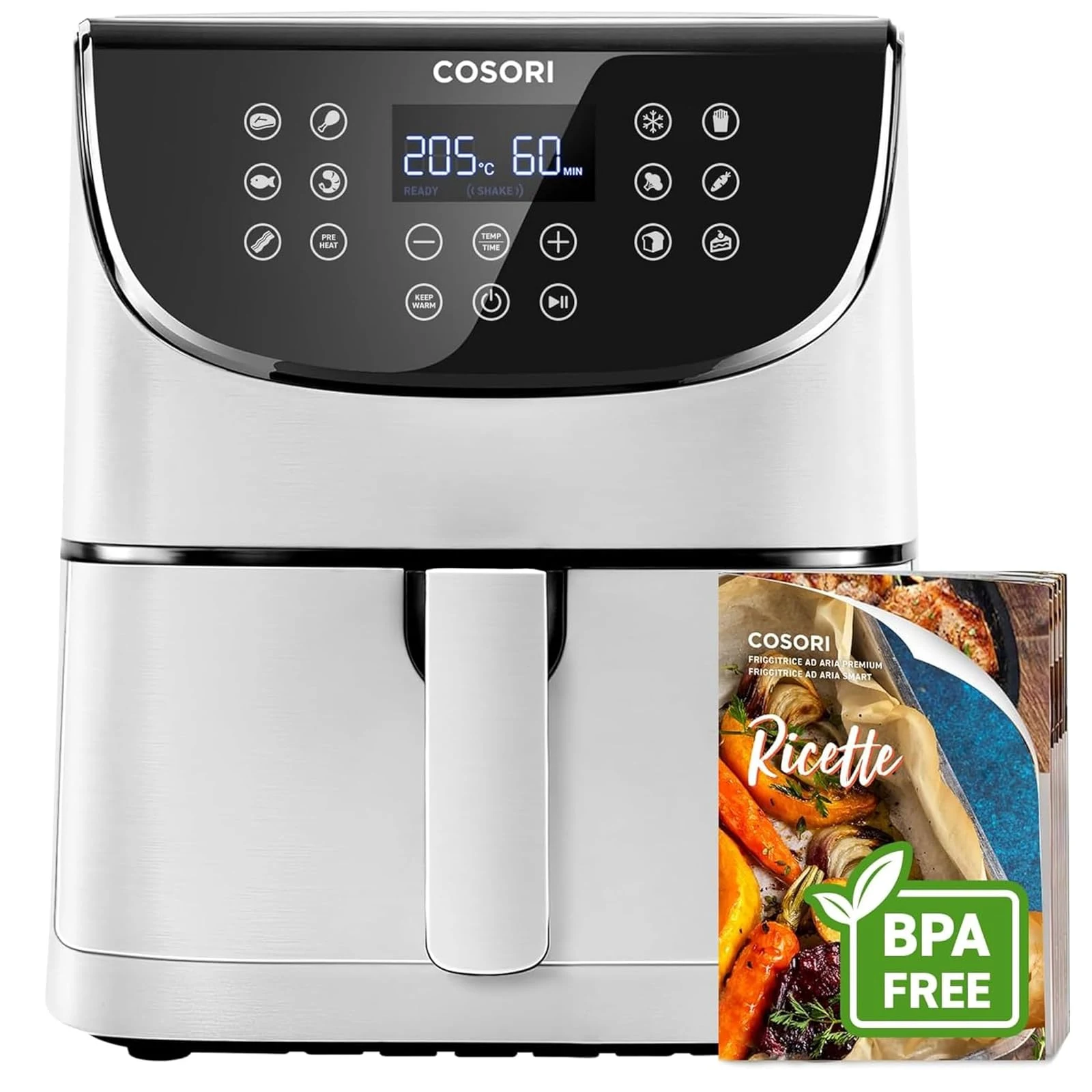 COSORI Friggitrice ad aria 75-205°C Friggitrice ad Aria 5,7 Litri, Air Fryer, 13 Funzioni, 97% Meno Olio, 67.5% di Risparmio Energetico, , 40 Ricette Italiane, Display Digitale, Lavabile in Lavast