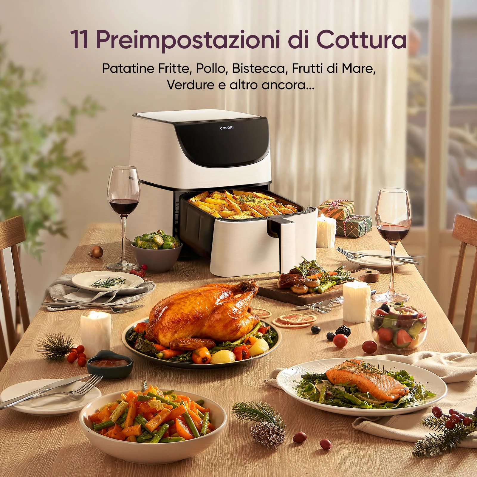 COSORI Deumidificatore 75-205°C Friggitrice ad Aria 5,7 Litri, Air Fryer, 13 Funzioni, 97% Meno Olio