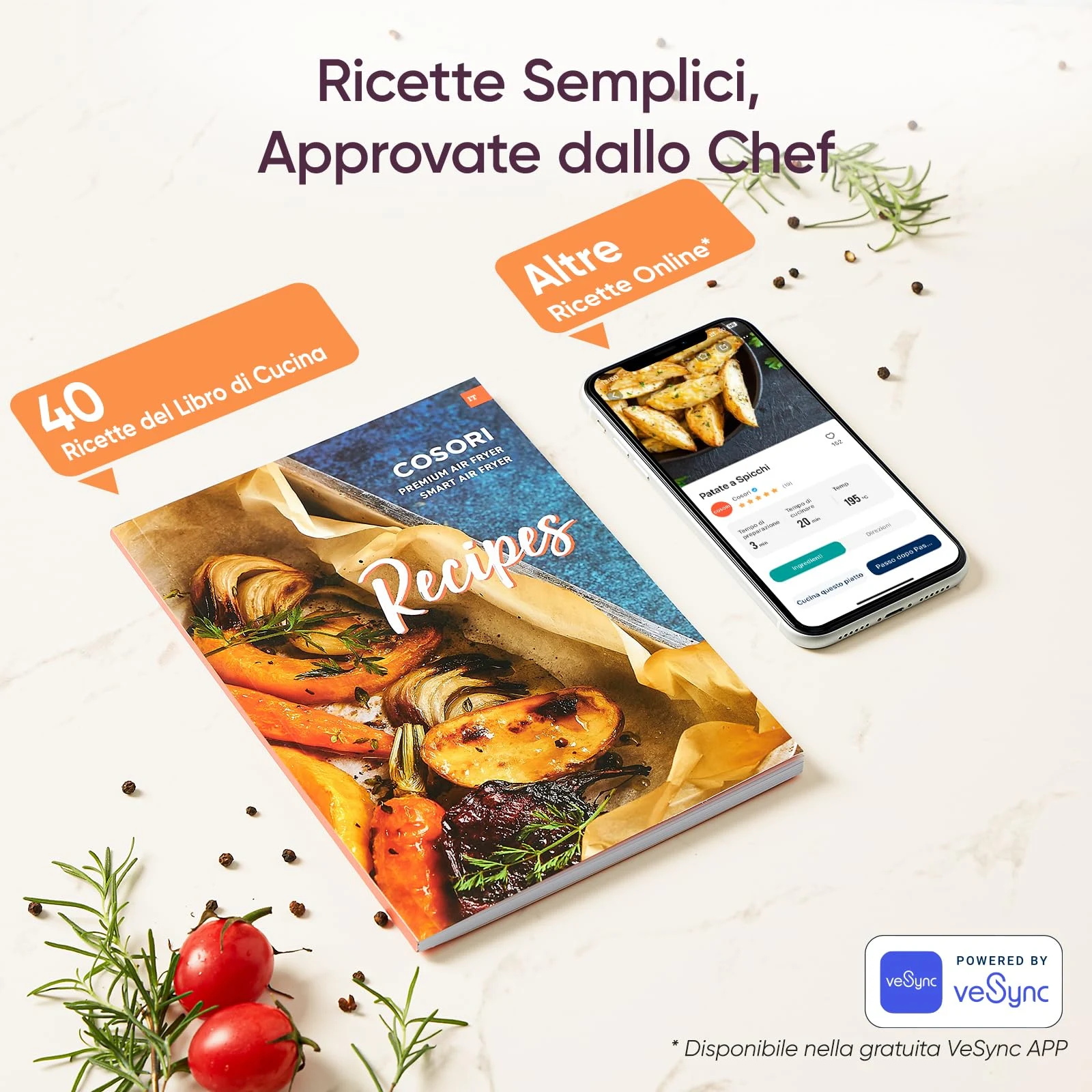 COSORI Deumidificatore 75-205°C Friggitrice ad Aria 5,7 Litri, Air Fryer, 13 Funzioni, 97% Meno Olio