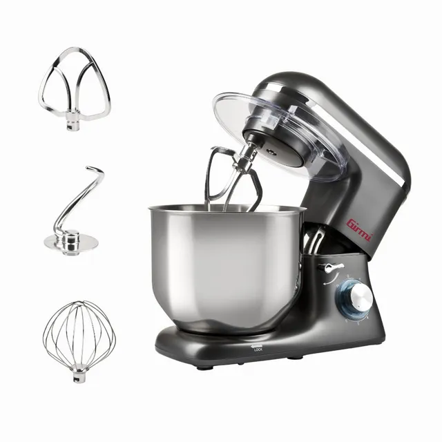 Girmi Planetaria IM46 Impastatrice Planetaria 8 Litri, 1800 W Max, 6 Velocità, Pulse, Contenitore Inox, Dispositivo di Sicurezza, Accessori inclusi, Grigio Antracite