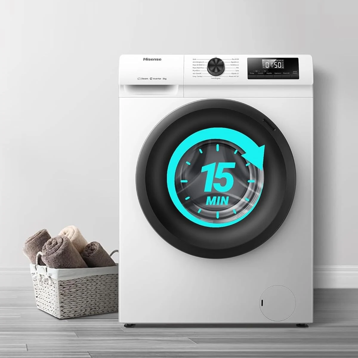 Hisense Lavatrice slim WF1Q9041BW Lavatrice con funzione vapore, 9 kg, 1400 giri/min, 15 programmi, 
