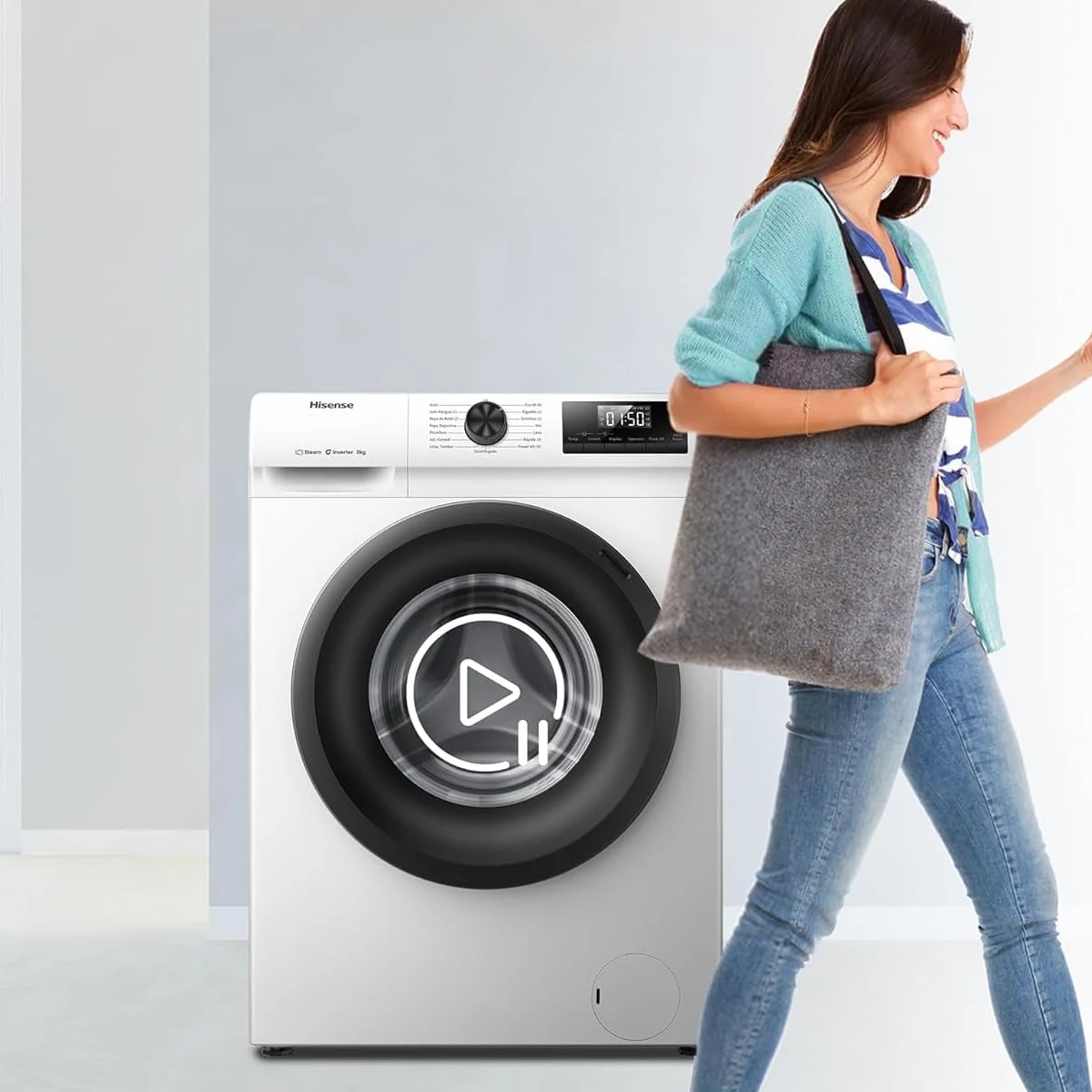 Hisense Lavatrice slim WF1Q9041BW Lavatrice con funzione vapore, 9 kg, 1400 giri/min, 15 programmi, 