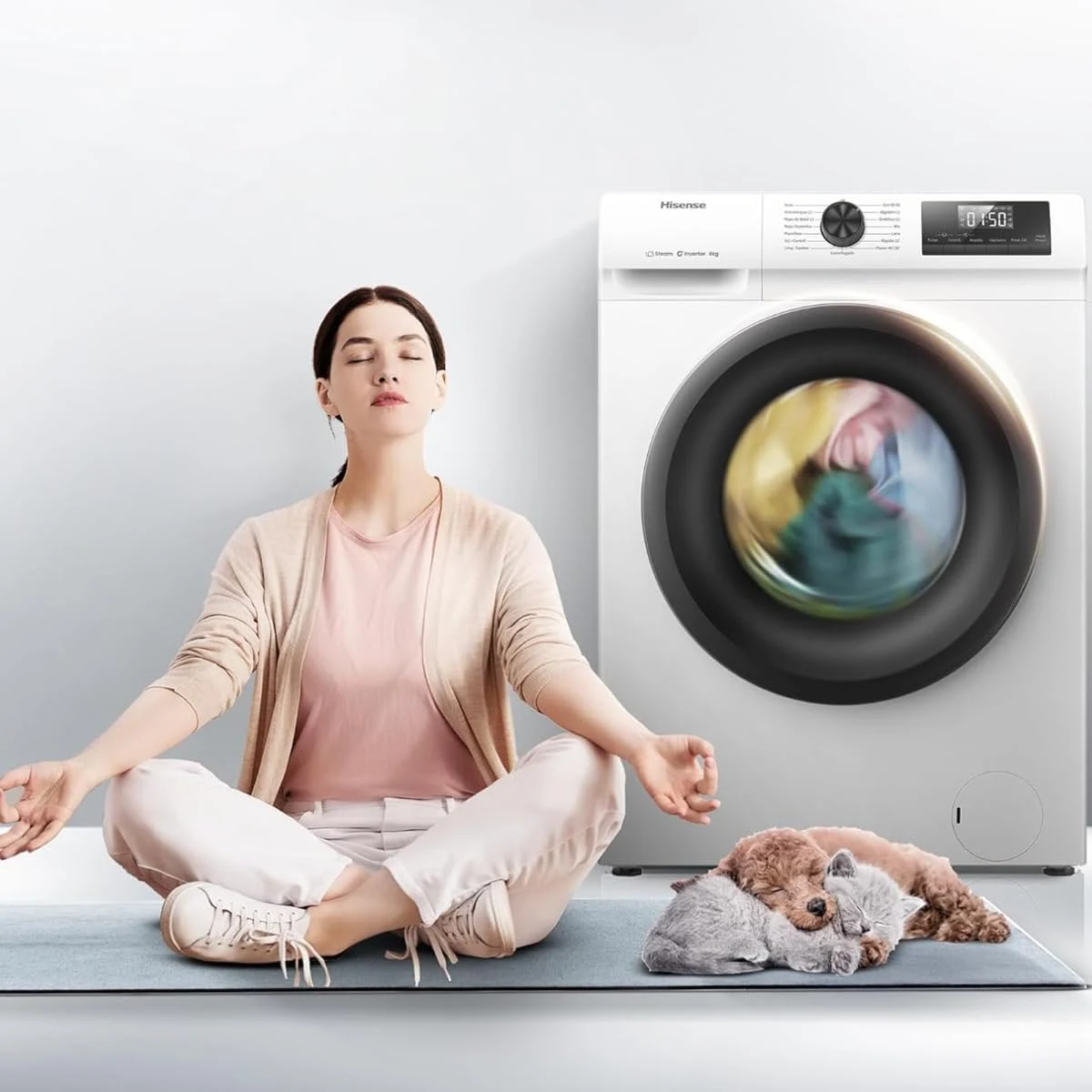 Hisense Lavatrice slim WF1Q9041BW Lavatrice con funzione vapore, 9 kg, 1400 giri/min, 15 programmi, 