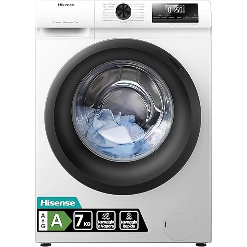 Hisense Lavatrice slim WFQP701219VM Lavatrice, classe A, 7 kg, 1200 giri/min, altezza 84,5 cm x larg