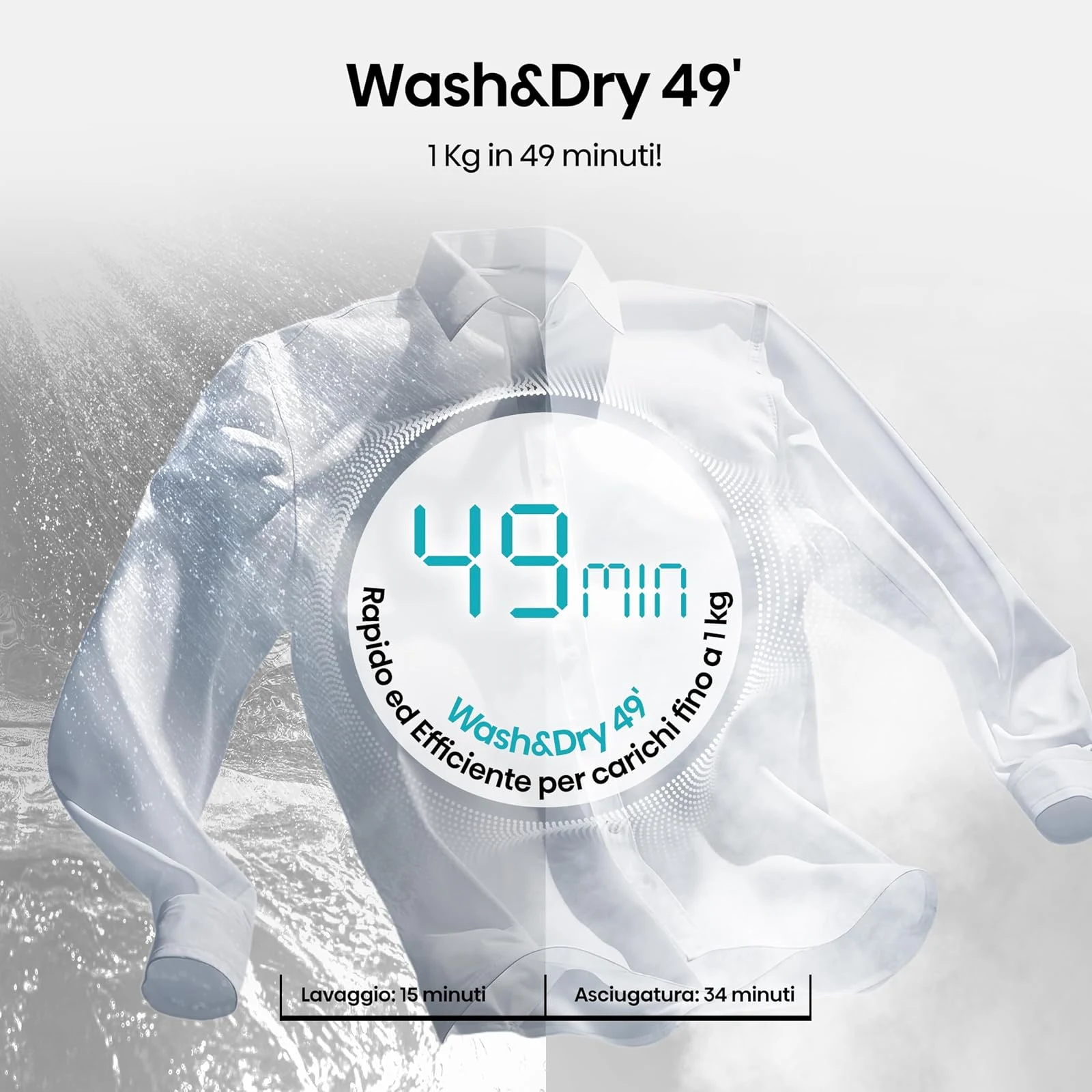 Hisense Lavasciuga WD5I8043BWF Lavasciuga Slim a Carica Frontale 8 kg, Slim, Classe A, 1400 rpm, 15 