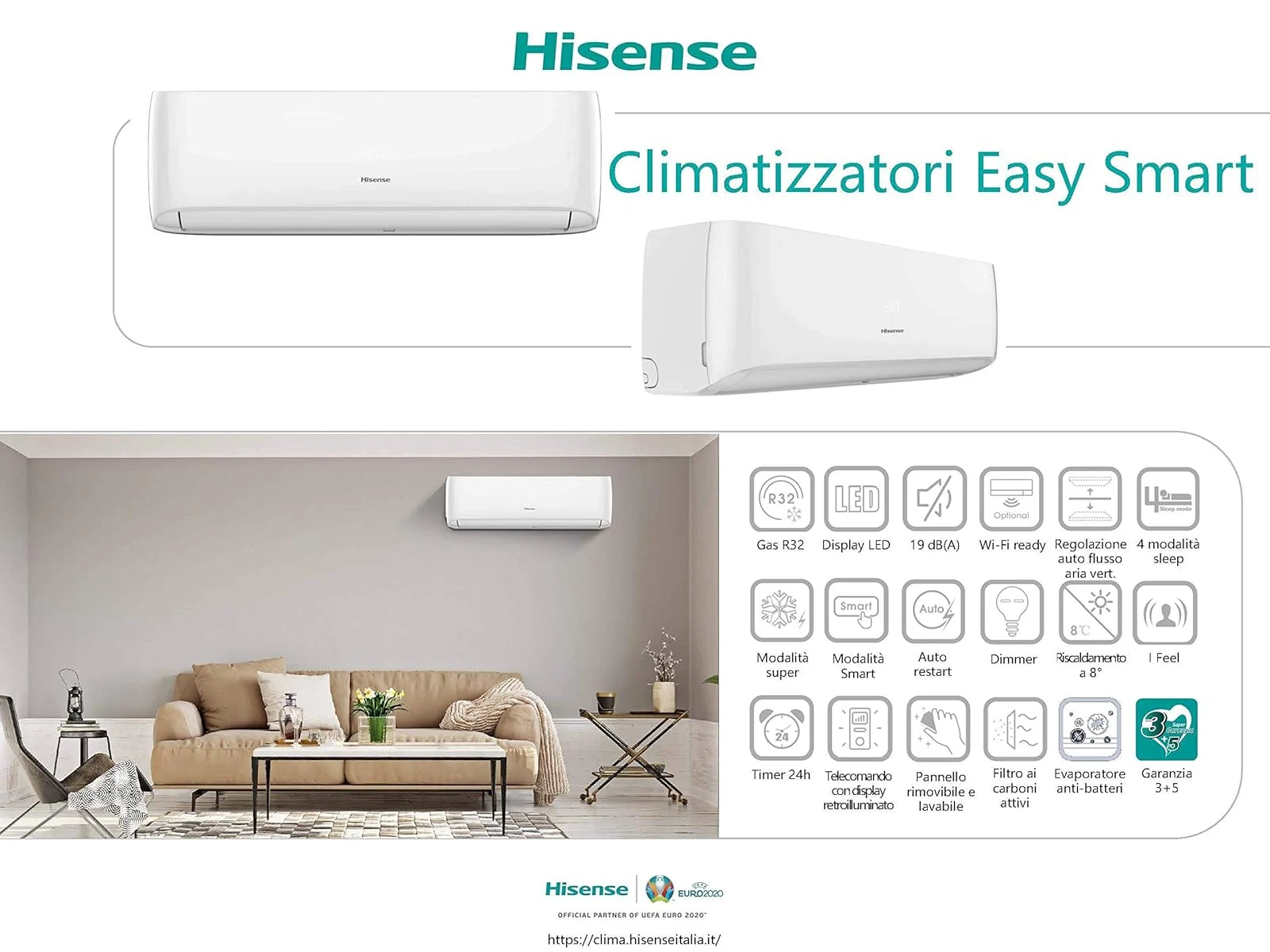 Hisense Climatizzatore triple split 9000 Climatizzatore Easy smart Btu A++ R32 CA25YR03G WIFI Ready