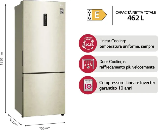LG Frigorifero side by side GBB567SECMN Frigorifero Combinato Total No Frost, 462L, Larghezza 70cm, 