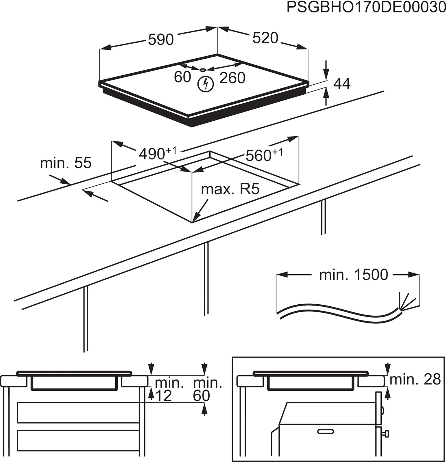 Electrolux Piano cottura con cappa integrata LIL61443C Piano Cottura ad Induzione, Serie 300, 60 cm,
