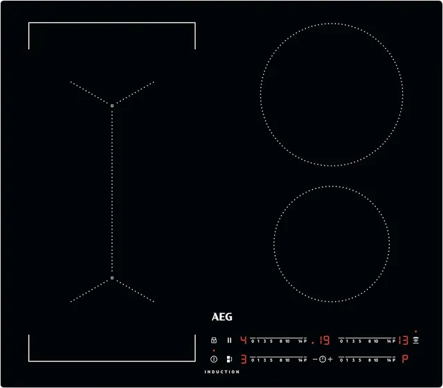 AEG Piano cottura induzione 6000 Serie Piano Cottura a Induzione 4 Fuochi da Incasso, IKB64443IB, Zone Cottura Flessibili, 60 cm Funzione Bridge e Superficie Antigraffio, 580x510 mm