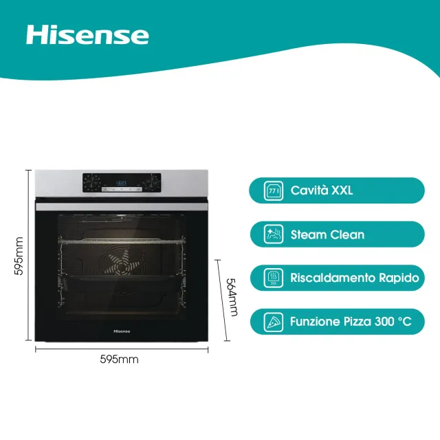 Hisense Forno incasso BI62216AX Forno da Incasso Multifunzione 77 L, Termoventilato, 11 Funzioni di 