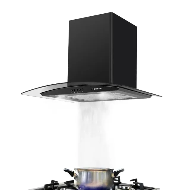Gasland Cappa cucina angolo GR60BP Chef Cappa aspirante 60cm, Montaggio a Parete, 500 m³/h, 3 Livelli, Vetro Nero, Aspirazione Cappa da Cucinacon Filtro Antigrasso in Alluminio