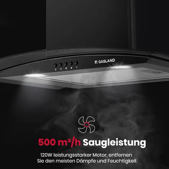 Gasland Cappa cucina angolo GR60BP Chef Cappa aspirante 60cm, Montaggio a Parete, 500 m³/h, 3 Livell