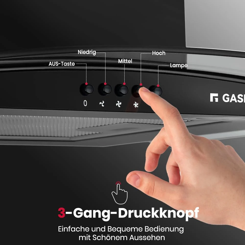Gasland Cappa cucina angolo GR60BP Chef Cappa aspirante 60cm, Montaggio a Parete, 500 m³/h, 3 Livell