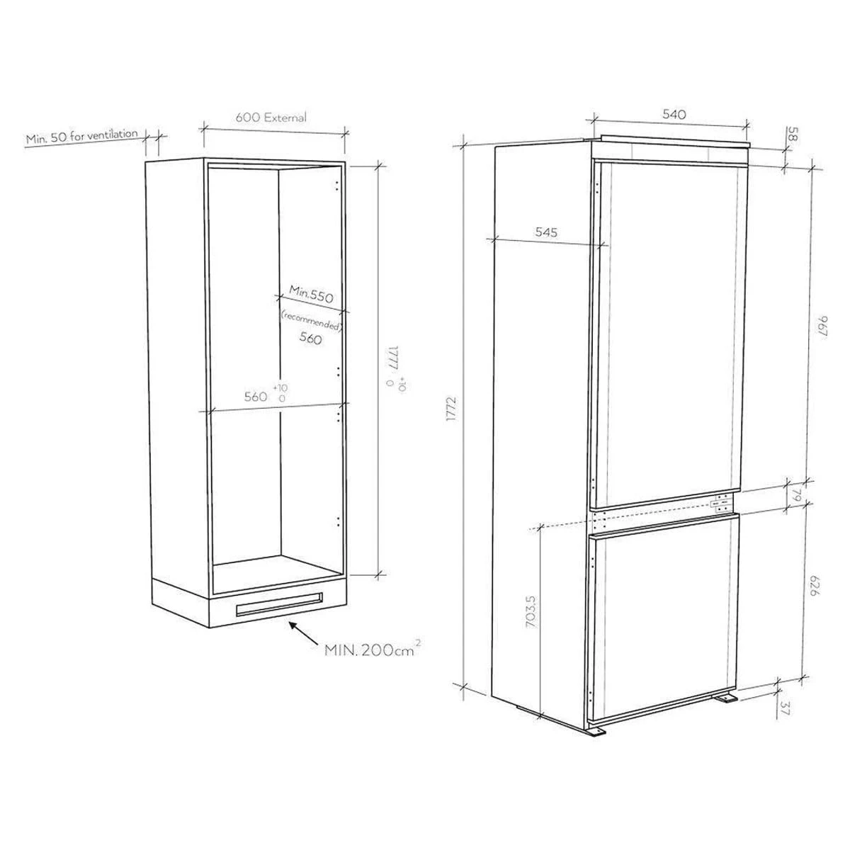 Candy Frigorifero incasso doppia porta CBL3518F Fresco Frigorifero da Incasso, 264 L, 2 Porte, App h