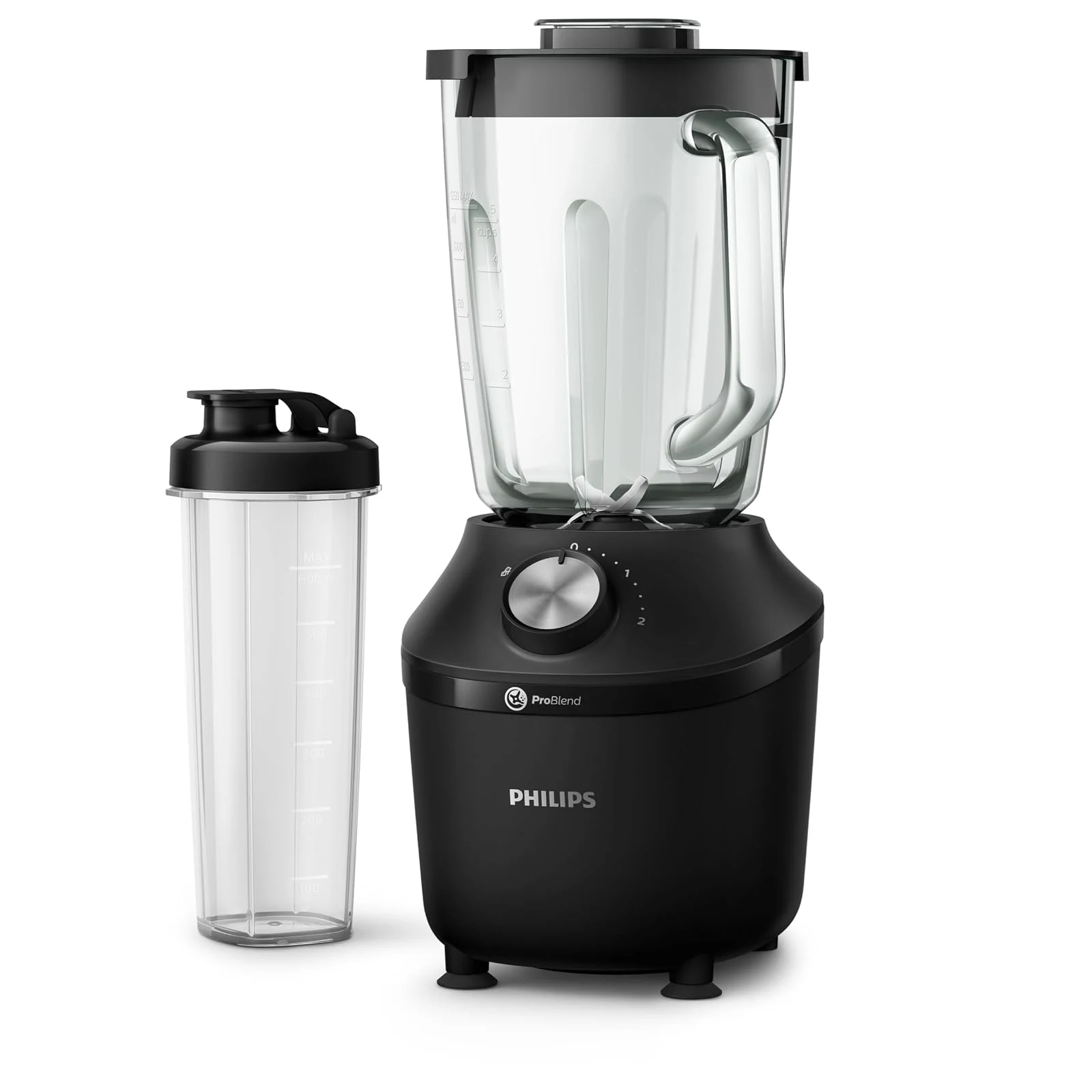 Philips Frullatore 3000 Serie Frullatore – Bicchiere in Vetro Resistente da 2L, Tecnologia ProBlend, Funzione Pulse, Lame in Acciaio Inox, Sensore MTP, Piedini Antivibrazione, App Nutr