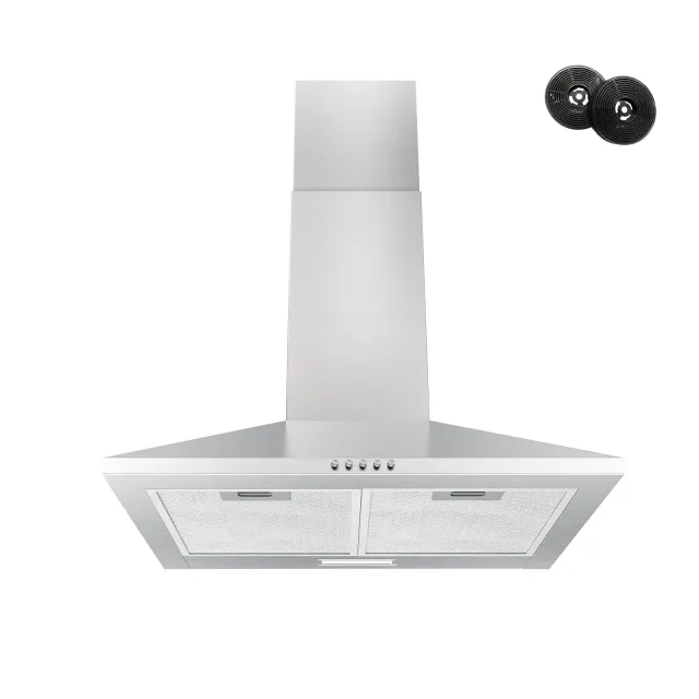 Firegas Cappa cucina angolo CC110 Cappa aspirante da parete 60 cm, 3 livelli di potenza, cappa aspirante in acciaio inox, cappa aspirante a ricircolo dell'aria, con filtro ai carboni attivi