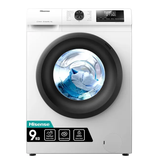 Hisense Lavatrice carica alto WFQP9014EVM – Lavatrice Carica Frontale 9 kg con Vapore, 1200 rpm, Classe C, 15 Programmi, Motore Inverter, Quick Wash 15’, Delay End, Child Lock, Display LED, Certificazio