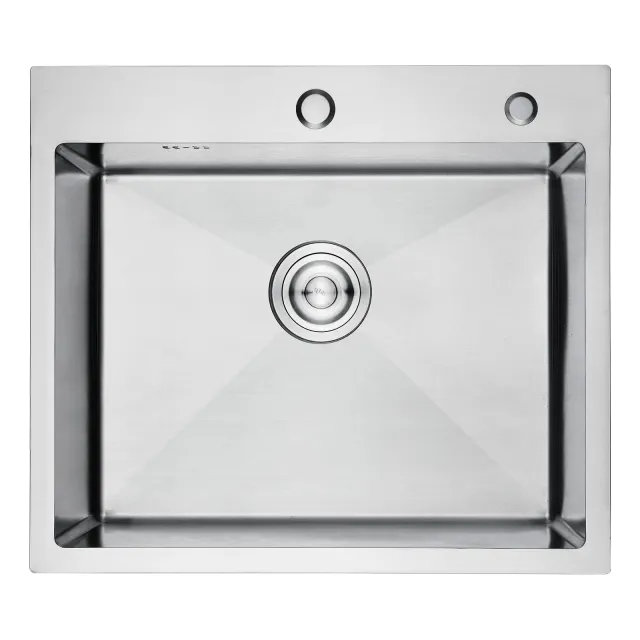 Ibergrif Lavello M85545 Lavello Cucina 1 Vasca con Set di Drenaggio, Lavabo Cucina con 2 Fori, 55 x 45 cm, Acciaio Inox