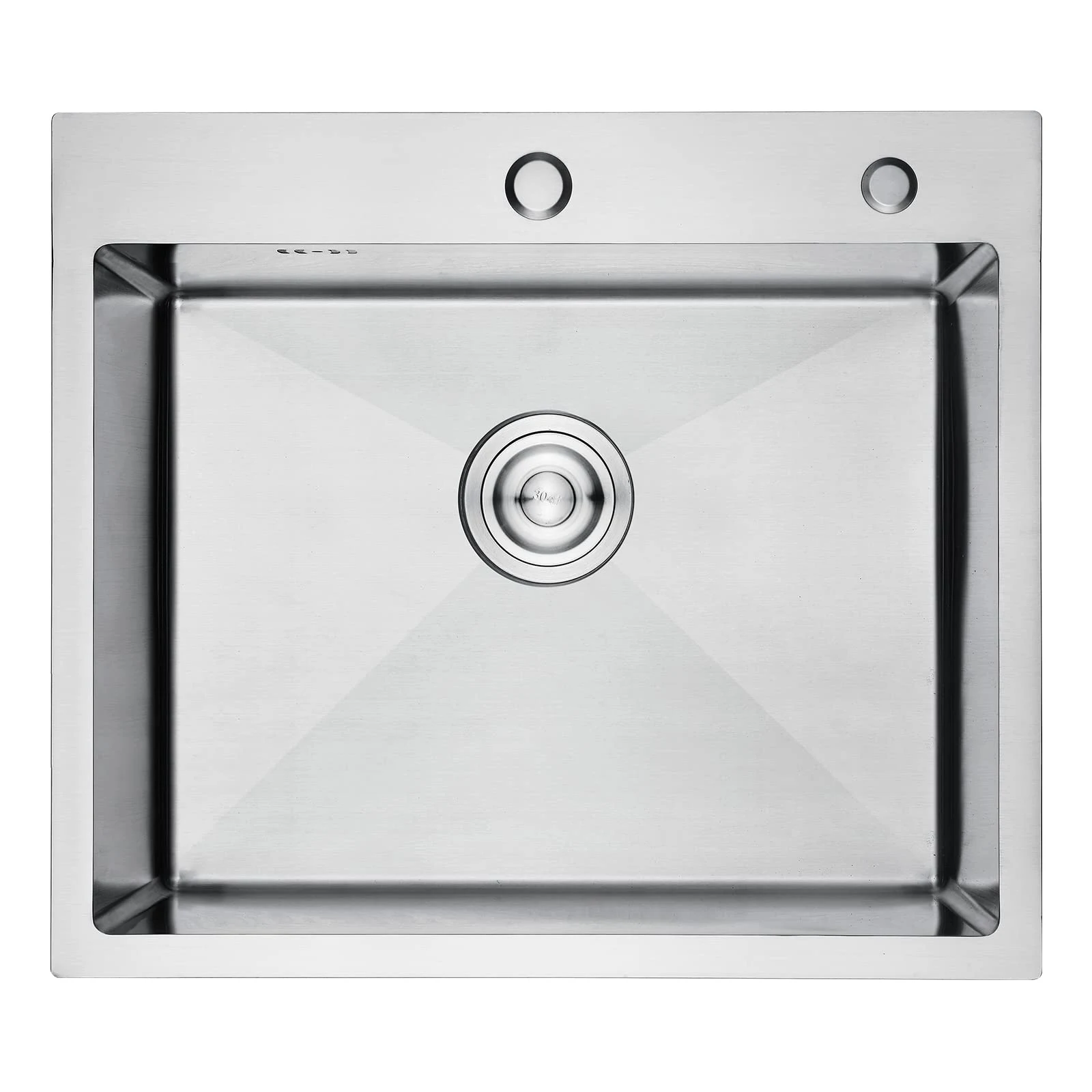 Ibergrif Lavello M85545 Lavello Cucina 1 Vasca con Set di Drenaggio, Lavabo Cucina con 2 Fori, 55 x 45 cm, Acciaio Inox
