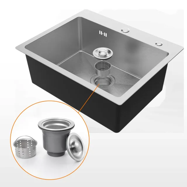 Ibergrif Lavello M85545 Lavello Cucina 1 Vasca con Set di Drenaggio, Lavabo Cucina con 2 Fori, 55 x 