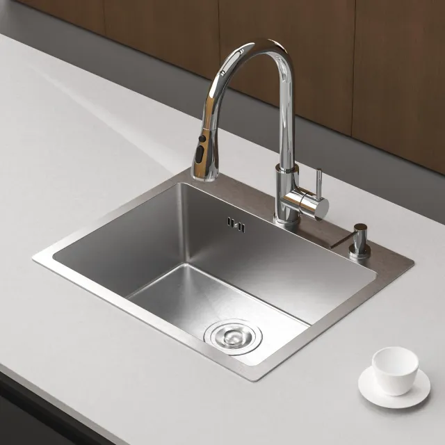 Ibergrif Lavello M85545 Lavello Cucina 1 Vasca con Set di Drenaggio, Lavabo Cucina con 2 Fori, 55 x 