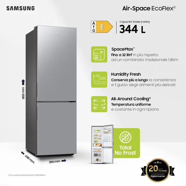 Samsung Frigorifero doppia porta RB33B610ESA/EF Frigorifero Combinato Ecoflex , Libera installazione