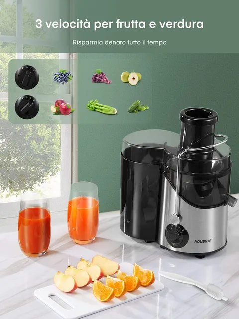 Centrifuga Estrattore di succo 400W Frutta e Verdura HOUSNAT, Estrattore Frutta e Verdura con 3 Velo