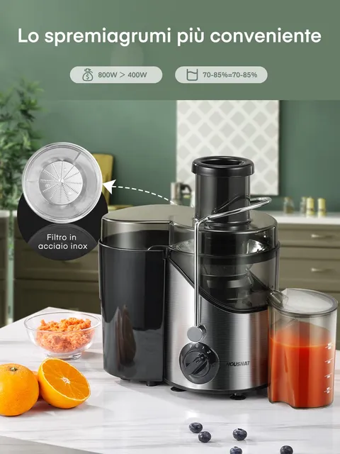 Centrifuga Estrattore di succo 400W Frutta e Verdura HOUSNAT, Estrattore Frutta e Verdura con 3 Velo
