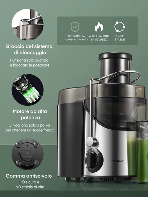 Centrifuga Estrattore di succo 400W Frutta e Verdura HOUSNAT, Estrattore Frutta e Verdura con 3 Velo