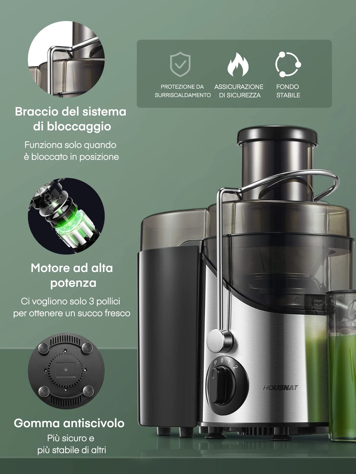 Centrifuga Estrattore di succo 400W Frutta e Verdura HOUSNAT, Estrattore Frutta e Verdura con 3 Velo