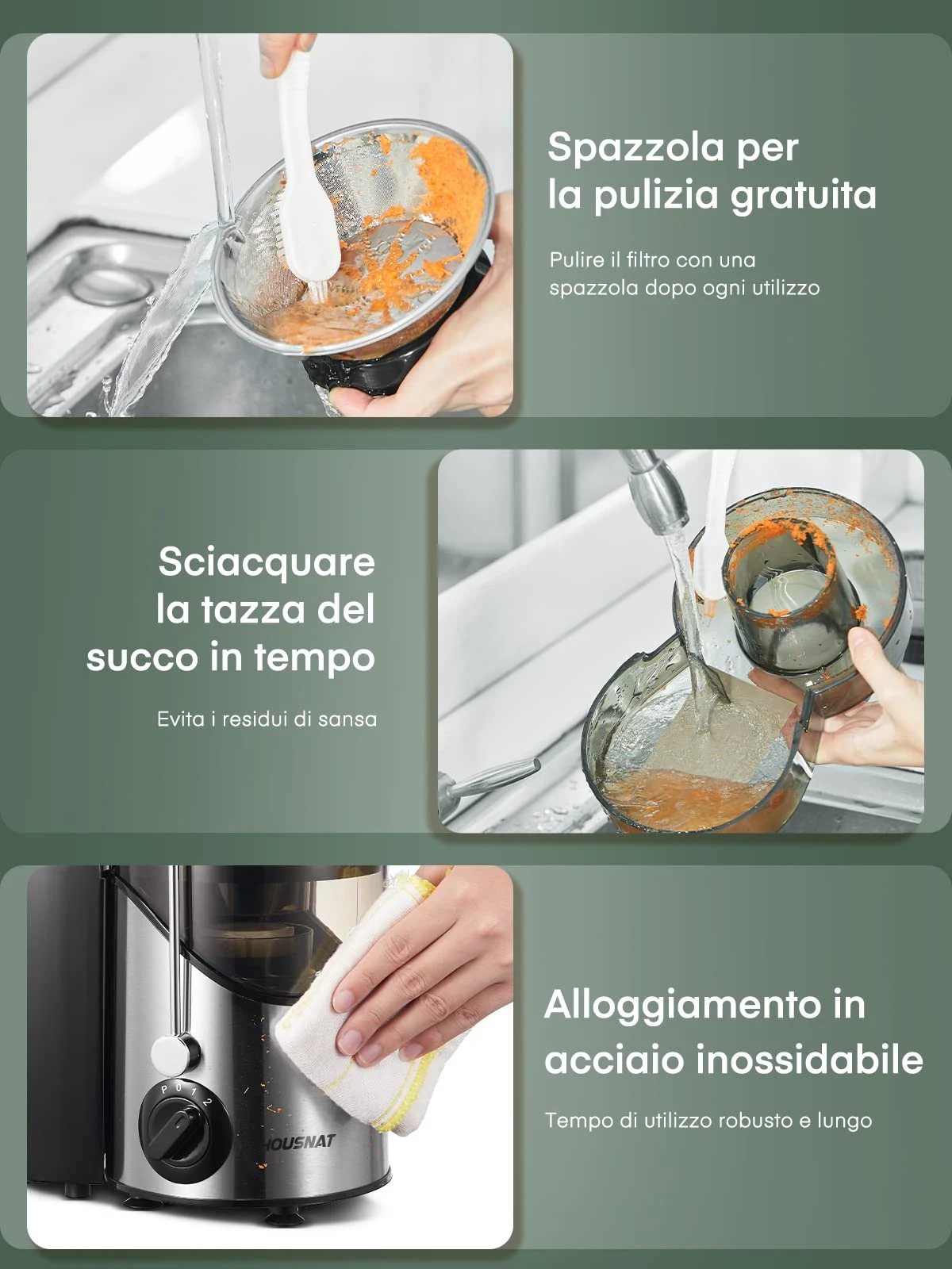 Centrifuga Estrattore di succo 400W Frutta e Verdura HOUSNAT, Estrattore Frutta e Verdura con 3 Velo