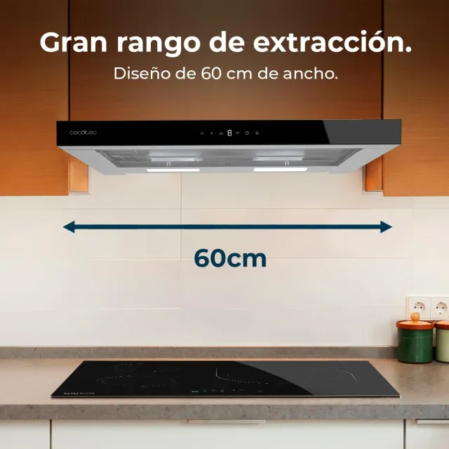 Cecotec Cappa cucina downdraft 550m³ Cappa Telescopica 60 cm Flux TLT 605500 Glass A++. Motore 70W, 