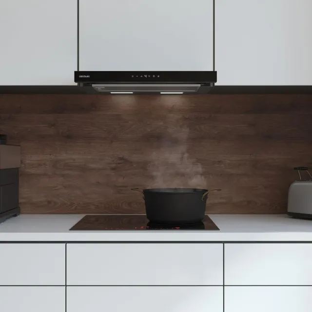 Cecotec Cappa cucina downdraft 550m³ Cappa Telescopica 60 cm Flux TLT 605500 Glass A++. Motore 70W, 