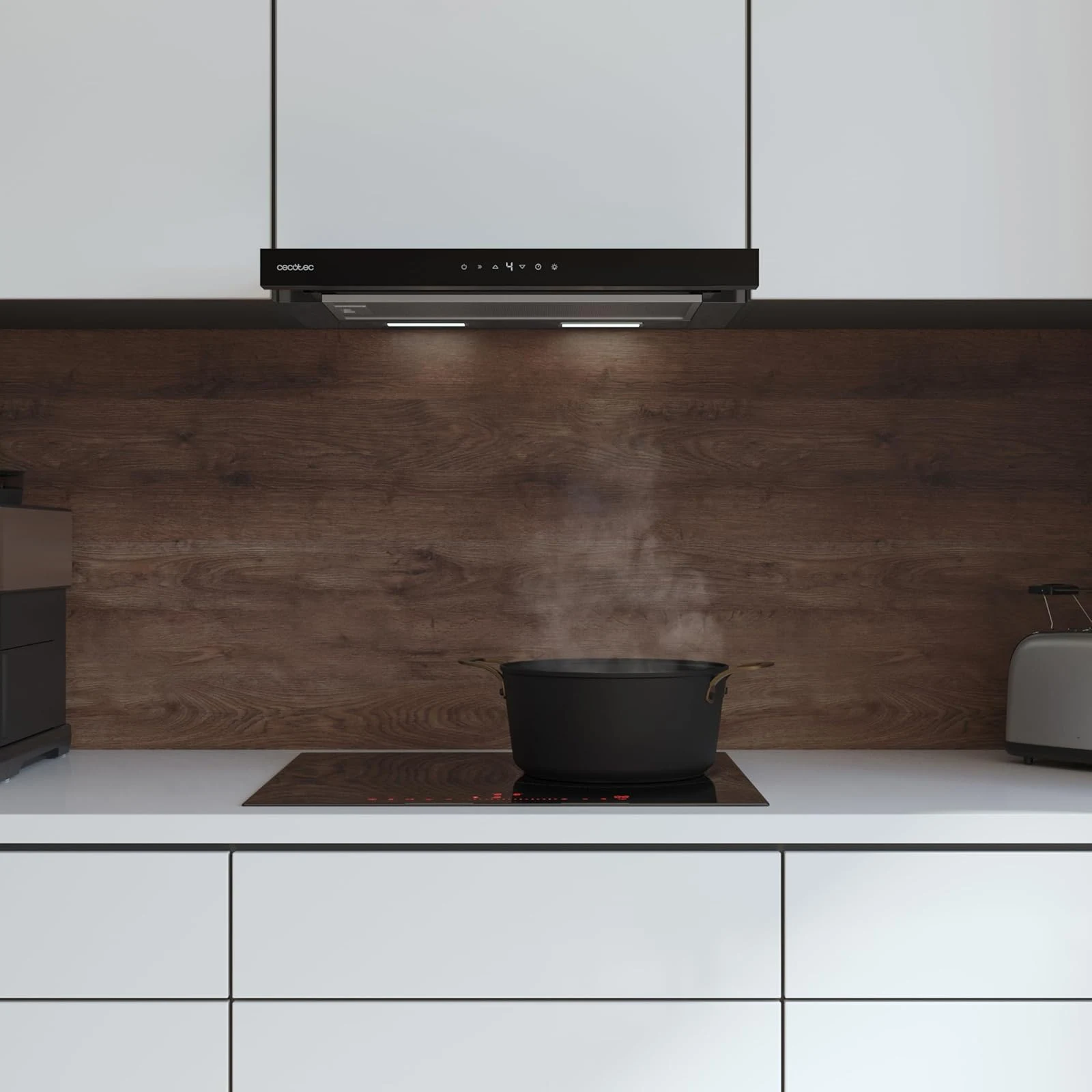 Cecotec Cappa cucina downdraft 550m³ Cappa Telescopica 60 cm Flux TLT 605500 Glass A++. Motore 70W,