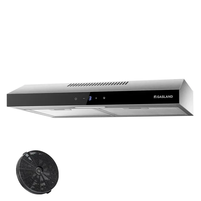Gasland Cappa cucina angolo SR60SS Chef Aspiratore di fumi a ricircolo 60 cm, Aspiratore di fumi silenzioso 202 m³/h filtro a carboni attivi 3 livelli Touch Control Cappa da incasso con filtro Ac