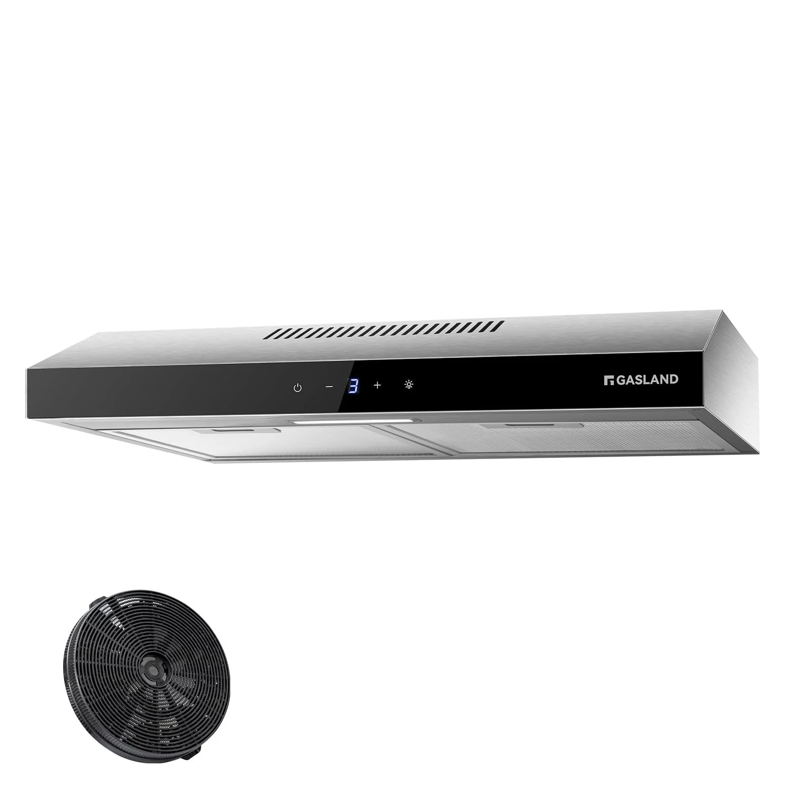 Gasland Cappa cucina angolo SR60SS Chef Aspiratore di fumi a ricircolo 60 cm, Aspiratore di fumi silenzioso 202 m³/h filtro a carboni attivi 3 livelli Touch Control Cappa da incasso con filtro Ac