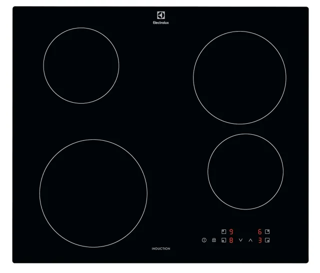 Electrolux Piano cottura radiante EIB60424CK Serie 300 Piano Cottura a Induzione da Incasso , 4 Fuochi Rapidi, Comandi SliderTouch, Sicuro e Facile da Pulire, 60 cm, 590×520 mm, Nero, Design Moderno