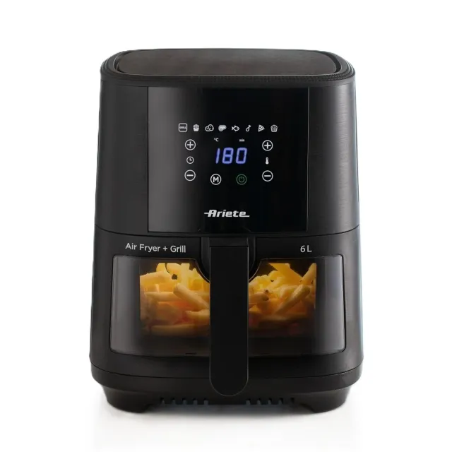 Ariete Friggitrice ad aria 4626 Friggitrice ad aria 6L, 1300 W, Capacità 6L, Capacità di cottura 2,5kg, 8 programmi preimpostati, Temperatura fino a 200°, Cestello trasparente, BPA Free, Nero