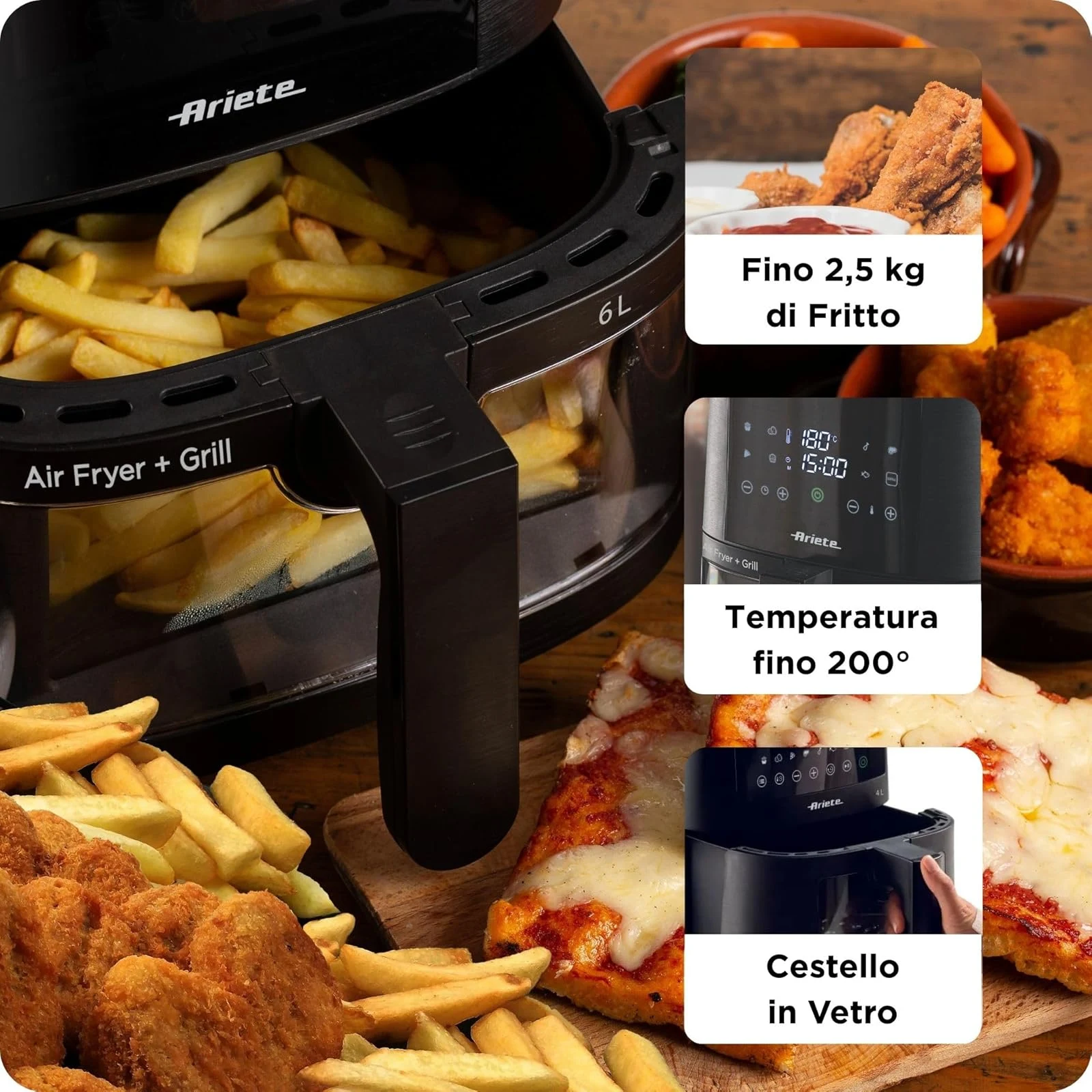 Ariete Estrattore di succo 4626 Friggitrice ad aria 6L, 1300 W, Capacità 6L, Capacità di cottura 2,5