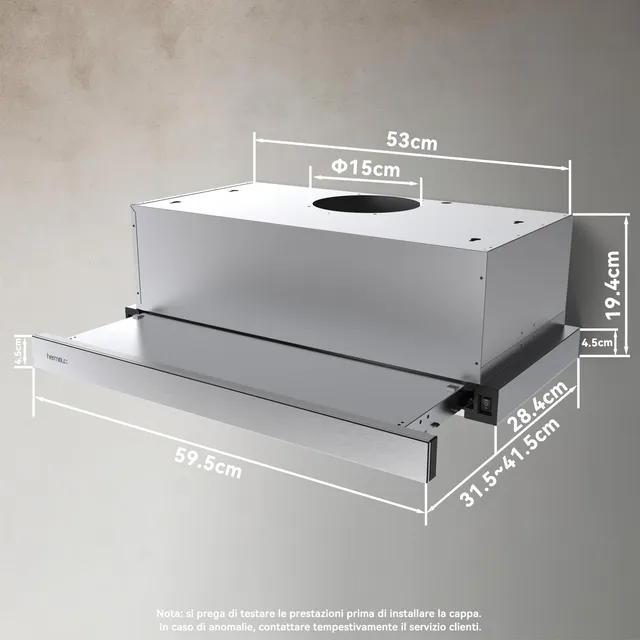 Hermitlux Cappa cucina soffitto 360m³ Cappa Aspirante 60 cm, Cappa da incasso /h, Luci LED, Evacuazi